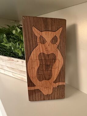 Acorn Unlimited Handcrafted Wooden Owl Puzzle Wall Art - Two-Tone Oak Wood NEW